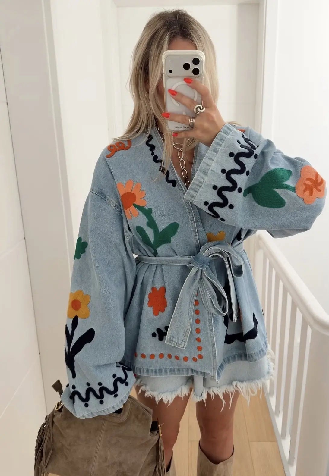 Floral Denim Wrap Jacket